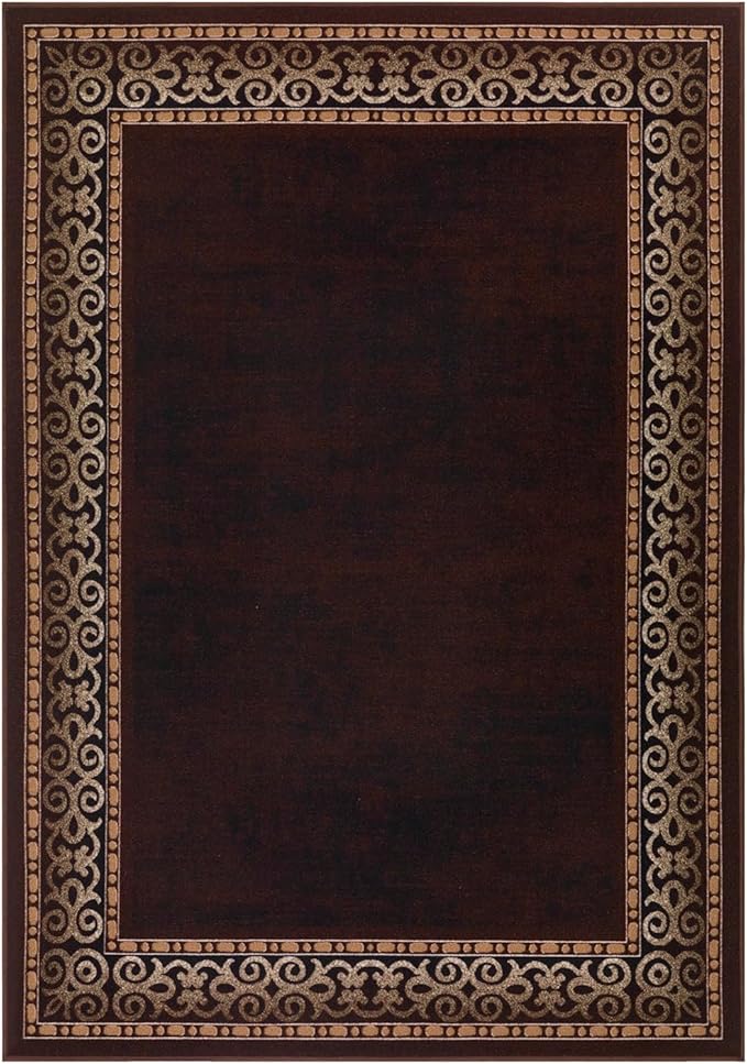 Antep Rugs Alfombras Bordered Modern 5x7 Non-Slip (Non-Skid) Low Pile Rubber Backing Indoor Area Rug (Brown, 5' x 7')