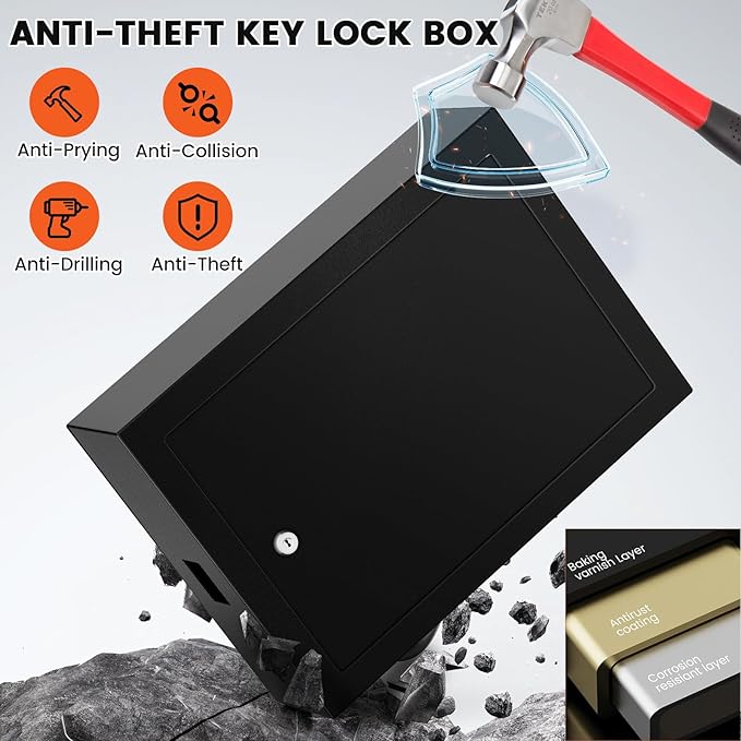 75 Keys Key Lock Box Wall Mount with 75 Colored Key Tags, Anti-Theft Key Box Key Cabinet with Side Opening, Key Organizer Key Safe for Home Office Garage Rental Business