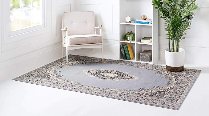 Unique Loom Reza Collection Traditional Persian Style Area Rug, 7 x 10 ft, Gray/Ivory