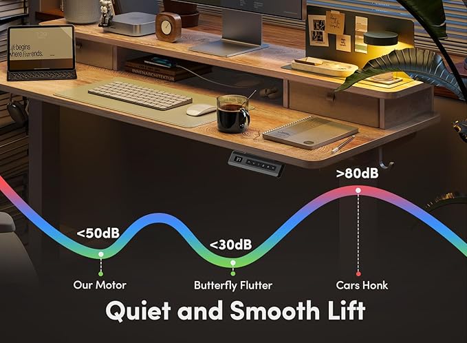 FEZIBO 48 x 24 Inch Height Adjustable Electric Standing Desk with Double Drawer, Computer Desk, Home Office Stand Up Table with 4 Height-Adjustable Feets & 2 Hooks, Maple