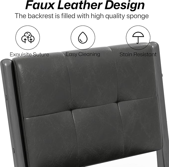 KCC Modern PU Leather Dining Chairs Set of 6, Upholstered Kitchen Chairs with Solid Wood Legs and Comfortable Seat for Dining Room/Lounge/Bedroom(Black)