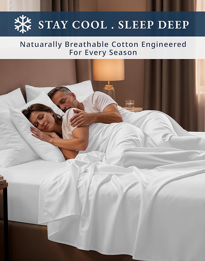 LANE LINEN 100% Egyptian Cotton Sheets, Sustainably Produced Eco Friendly Luxury Hotel Like Thick sábanas King, 15 inch Reinforced French Seam deep Pocket King Sheet Set - Brilliant White