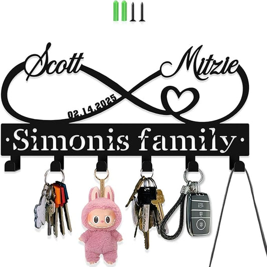 Personalized Key Hooks for Wall,Custom Couples Name Loving Heart Key Holder Wall Mounted,Fashion Coat Rack,Metal Key Hanger with Hooks,Key Rack Organizer for Entryway,Hallway,Doorway