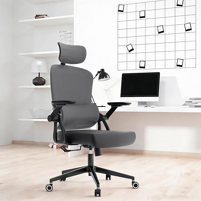 Ergonomic Office Chair - 400LB Comfy Desk Chairs with Adjustable Headrest and Lumbar Back Support, Mesh Computer Chairs with Wheels and Arms for Home Office, Study, Bedroom and Dorm (01grey)