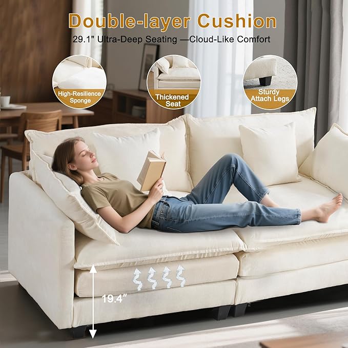 77" Cloud Sofa Loveseat & Couch｜Small 2-Seater Chenille Sectional Sofa with 29.1" Deep Seat｜FSC Certified Solid Wood & Metal Frame｜Easy Assembly & 1YR Guarantee｜ for Apartment Living Room Bedroom