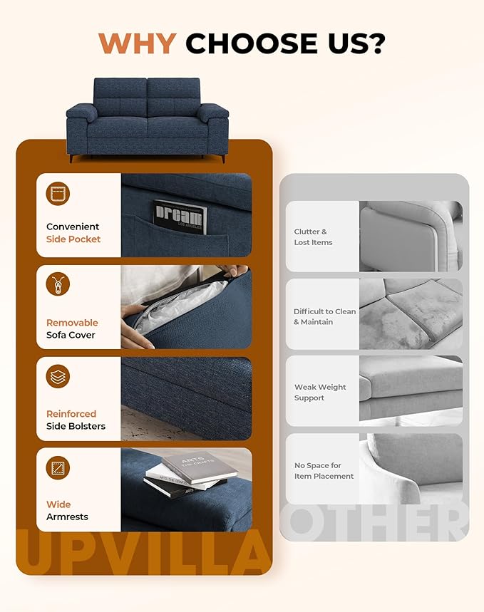 71.25" Modern Sofa Couch for Living Room, Deep Seat Sofas with 8”Cushion, Comfy 2-Seater Chenille Loveseat with Convertible Armrest, Removable Sofa Cover, High Leg(Blue)