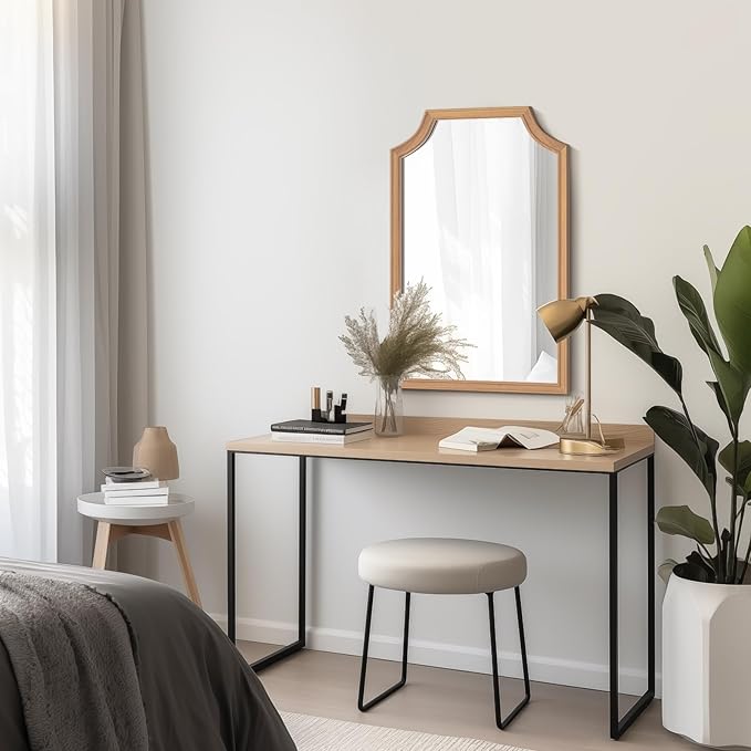 WallBeyond Scalloped Wood Mirror for Small Bathroom Vanity 20x30 Inch Rectangle Wall Mirror Decor for Hallway Bedroom Living Room Home (Honey-Colored)