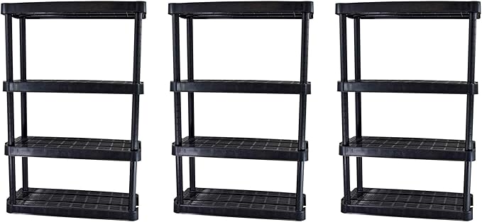 Gracious Living 4 Shelf Adjustable Height Medium Duty Storage Unit 14 x 32 x 54.5" Organizer for Home, Garage, Basement, & Laundry, Black (3 Pack)