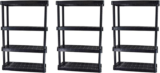 Gracious Living 4 Shelf Adjustable Height Medium Duty Storage Unit 14 x 32 x 54.5" Organizer for Home, Garage, Basement, & Laundry, Black (3 Pack)