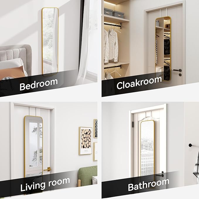 47x14 Mirror Full Body Length Door Hanging/Rope Hang/Wall Mounted Metal Frame Rectangle Mirrors for Bedroom Bathroom Dressing Living Room 47 inch Gold