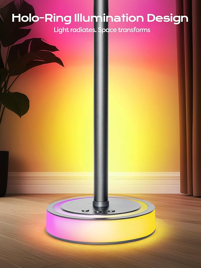 Smart Corner Floor Lamp, RGBICW LED Standing Lamp with App Control, 16 Million Colors with Music Sync, Dimmable Ambient Light for Bedroom, Living Room, Home Decor (Gray)