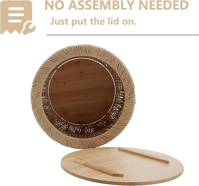 Kmax 24" Round Wood Nesting Coffee Table Set of 2 Handcraft Woven & Rope Rattan Sofa Tables Both with Storage Drum End Side Table for Small Space Living Room No Assembly Needed, Natural Color