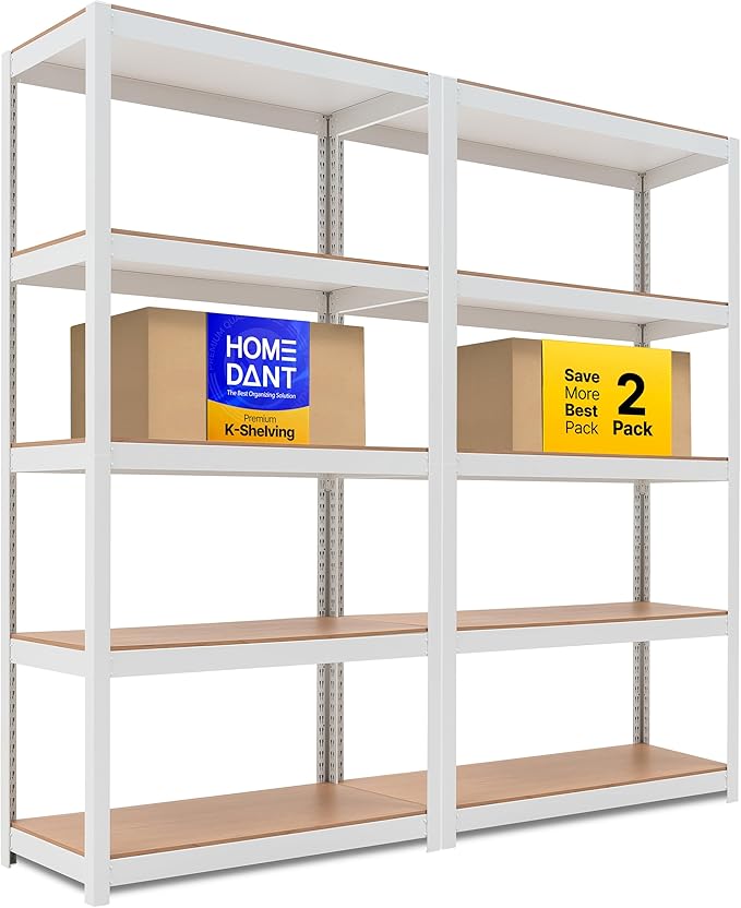 HOMEDANT House 5 Tier Laminated Metal Shelving Unit Adjustable Storage Utility Rack Heavy Duty Shelves Organization Multipurpose Shelf Kitchen Garage Pantry Closet (2, (M) 36.2" W, White)