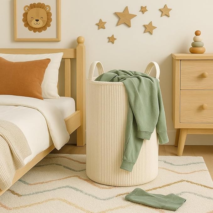 PUTSKA Laundry Basket Hamper – Blanket Basket for organizing, Décor and Toys, Clothes Hamper – Perfect for Baby and Kids Room, Nursery, Bedroom, Bathroom, Living Room – XL, Cream