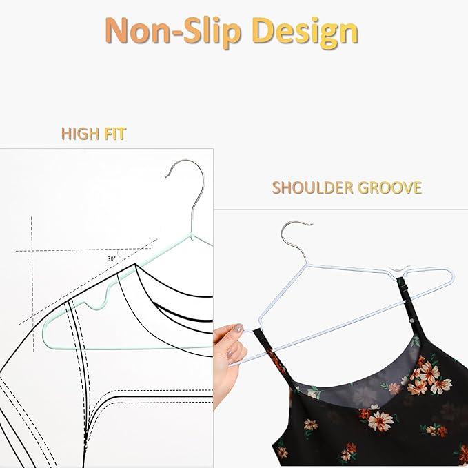 ‌Stainless Steel Heavy Duty Hangers - Non-Slip Rubber Coated, Space Saving Ultra Thin Design for Coats, Pants & Dresses (24 Pack, Black)