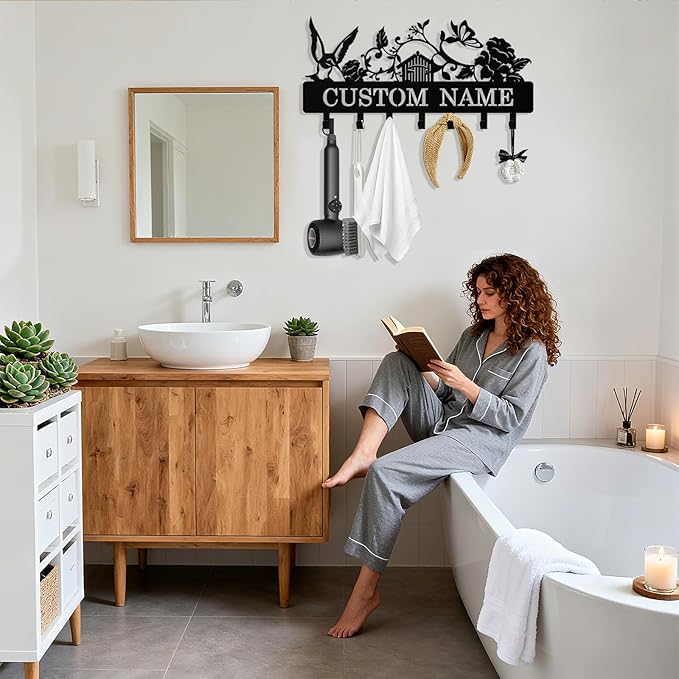 Personalized Key Holder Wall Mount, Custom Metal Bird Butterfly Keys Holder for Wall with Name, Wall Key Hanger Rack with Hooks for Entryway, Front Door, Living Room, Kitchen, Bathroom, Garden