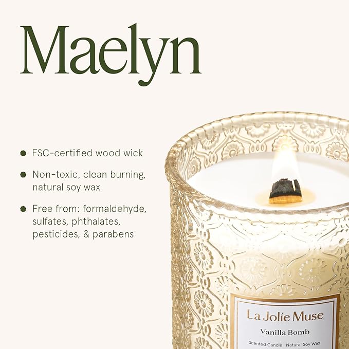 LA JOLIE MUSE Vanilla Bomb Candle| Vanilla, Lemon Zest & Patchouli |19 oz Large Wooden Wick | Natural Soy Wax | 90 Hours Clean Burn | Gift-Ready for Hosts | Seasonal Home Décor