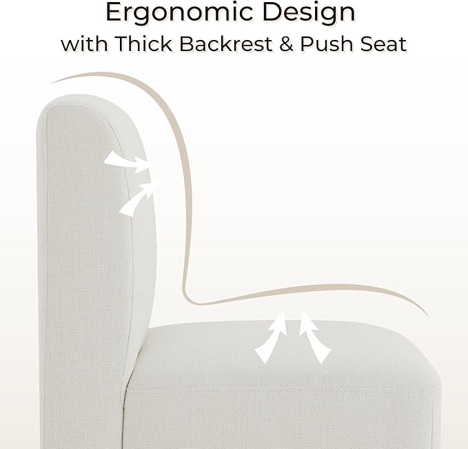 CHITA Dining Chairs with Casters Set of 2, FSC Certified Upholstered Armless Modern Rolling Dining Chairs with Rollers for Bedroom Reading Room Living Room, Linen