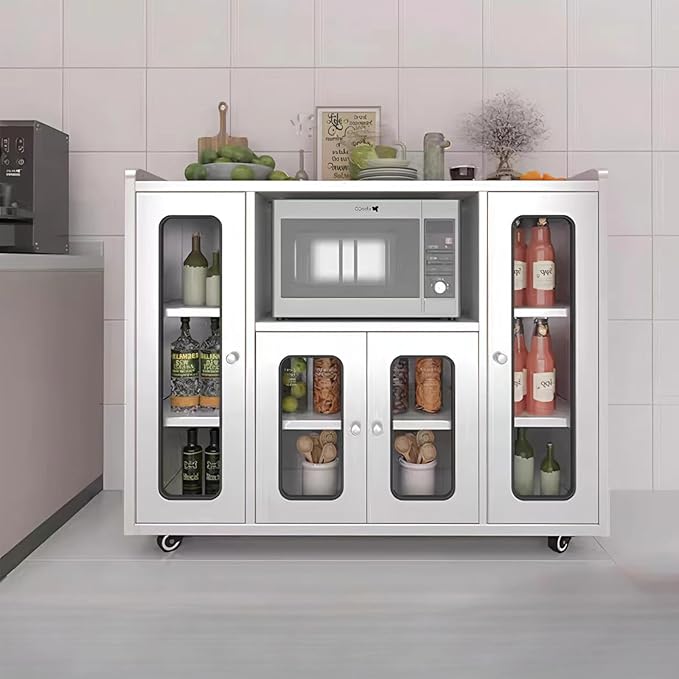 ZZV Stainless Steel Storage Cabinet, Rolling Kitchen Cabinet with Wheels, Heavy Duty Floor Cabinet for Kitchen, Garage, Restaurant, Outdoor, No Assembly Required, D14.18 x W47.25 x H42.92