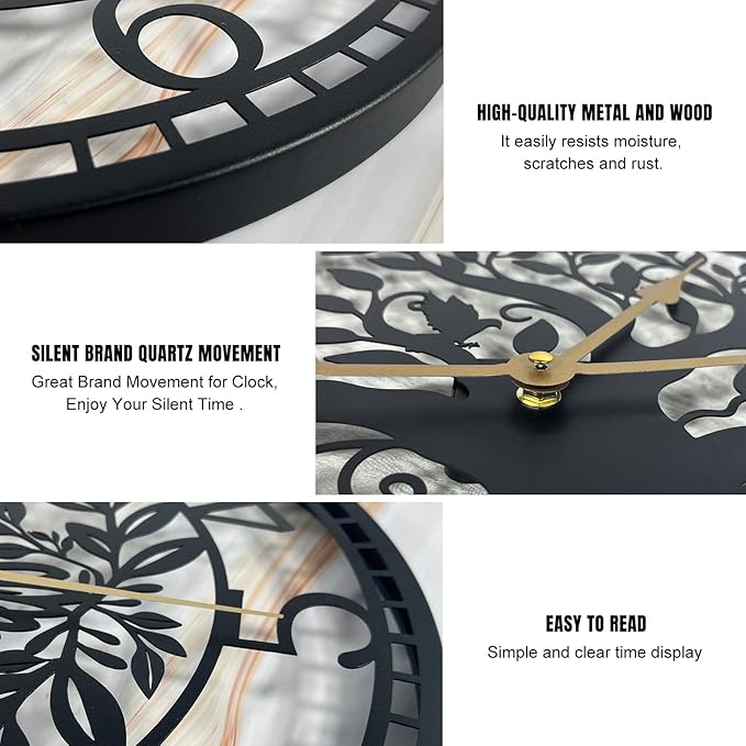 Big Wall Clock - Wall Clocks for Living Room Decor, Quiet and No Ticking Suitable for Wall Decor, Living Room Decoration, Kitchen Decoration