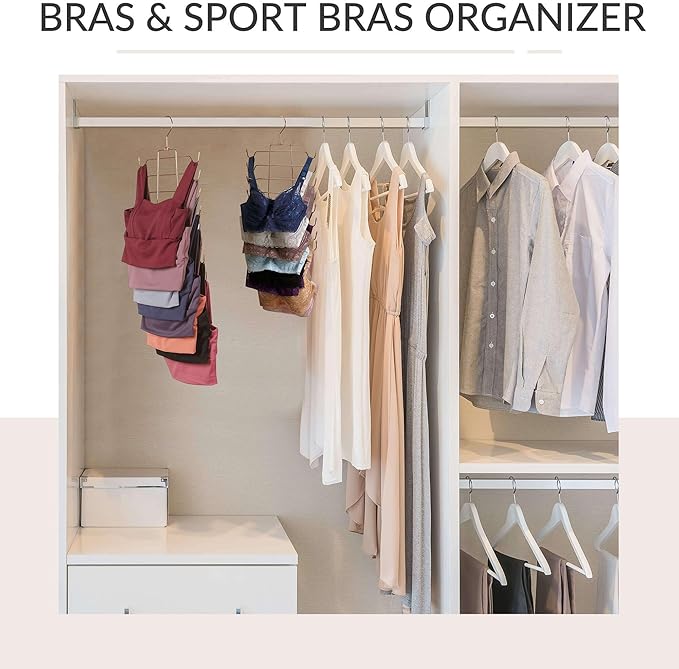 ZEDODIER 3 Pack Tank Top Hanger Space Saving, Bra Hangers for Closet Organizer, Hanging Bra Organizer Tank Tops Holder with 24 Hooks, Closet Organizers and Storage Small Space Solutions, Rose Gold