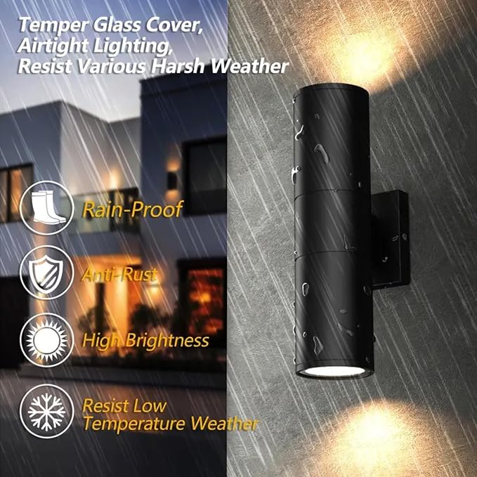 2 Pack 14inch LED Up & Down Wall Lights,18W E26 4000K Day White 1800LM Outdoor Wall Light Aluminum Body Waterproof IP65 led Porch Light for Wall Patio Garage Garden