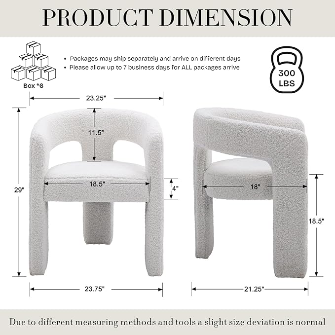 Modern Sherpa Dining Chairs Set of 6, Upholstered Barrel Chairs with Arms Comfy Accent Side Chairs for Living Room/Dining Room/Reception, White