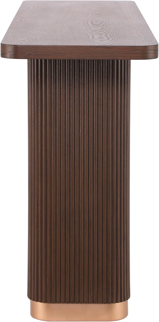 58" Console Table for Entryway with Fluted Pedestal Base Behind Couch, Modern Wood Accent Sofa Table with Metal Accen for Entrance, Hallway, Living Room, Walnut