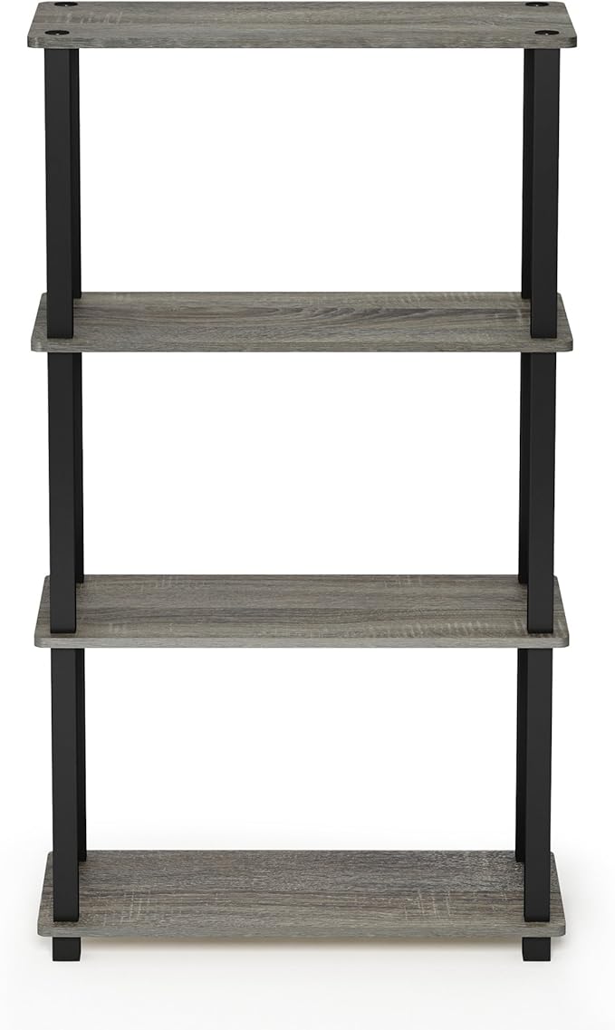 Furinno Turn-N-Tube 4-Tier Multipurpose Shelf Display Rack, Square Tube, French Oak Grey/Black