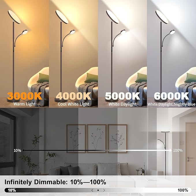 Floor Lamps for Living Room,42W Super Bright LED Floor Lamp,2-in-1 Dimmable Standing Lamp with Reading Light,69'' Tall Lamp with Remote & Touch Control, Modern Floor Lamp for Bedroom,Office