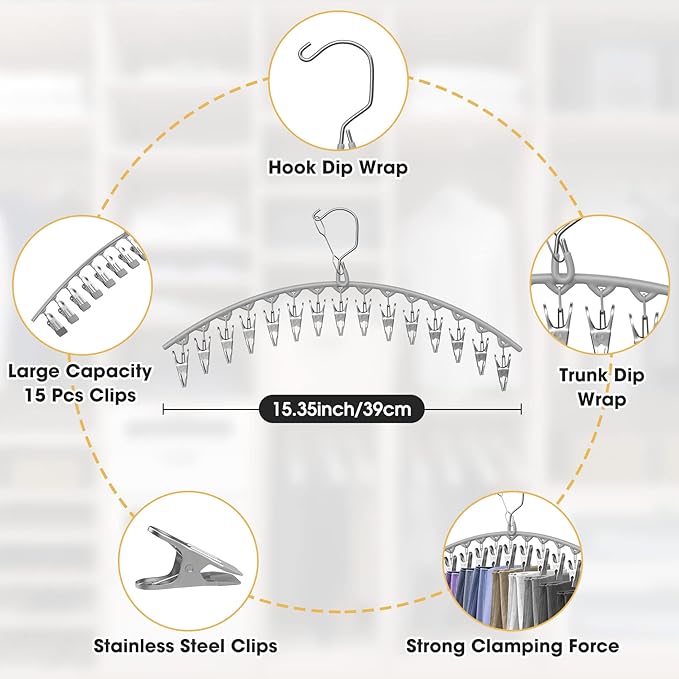 Upgrade Skirt Pants Hangers with Clips, Metal Pants Legging Organizer for Closet Holds 30 Leggings/Shorts/Jeans/Skirts Pant Hangers Space Saving Hanging Closet Organizers Shorts Hanger, Grey 2Pack