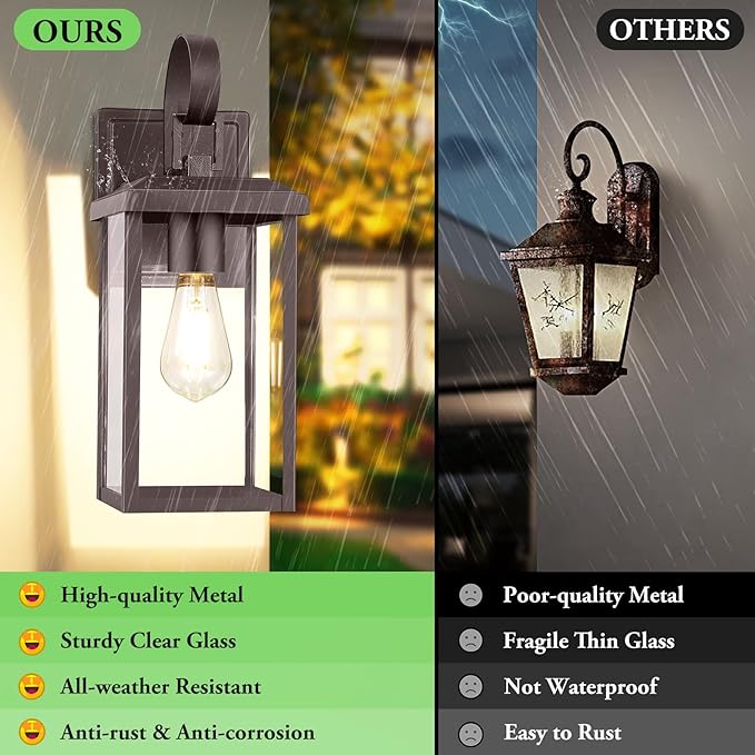 BesLowe 2-Pack Outdoor Wall Light Fixtures, 15" Exterior Lighting Fixtures Wall Mount, Waterproof Porch Lights Outdoor Wall Sconces Lanterns, Modern Outside Lights for House Front Door Garage, Brown