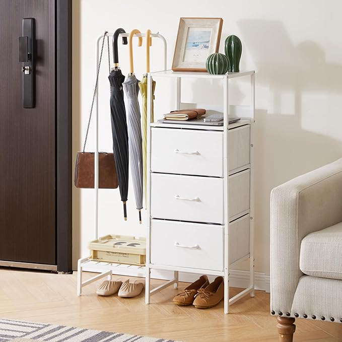 Clothes Rack, Garment Rack with Shelves and Hanging Rod, 3 Drawers, Reversible Coat Hanger, White YD-TM081W1