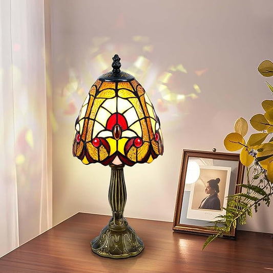 Exquisite Small Tiffany Style Lamp,Handcrafted Baroque Stained Glass Table Lamp with LED Bulb,6-Inch Vintage Tiffany Lamps for Bedroom, Living Room, Office Decor.