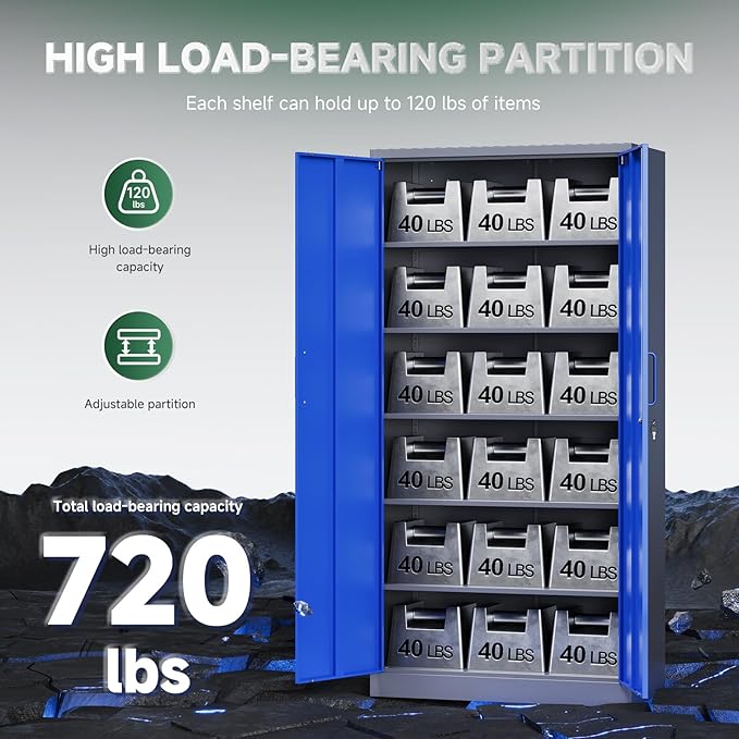 Letaya Metal Garage Storage Cabinets with Lock Door and Adjustable Shelves, Steel Tool Cabinets for Home,Office,Warehouse Organisieren (Blue Gray)