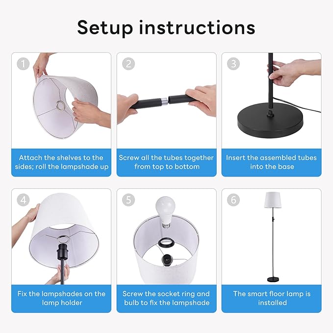 Smart Floor Lamp with RGBCW Color Change Bulb, Compatible with Alexa, Siri, Google Voice & App Control, Standing Lamp with Linen Shade, Tall Lamp for Living Room, Bedroom, Office,Black