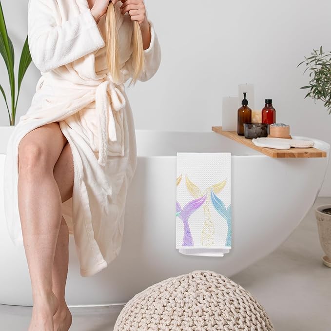 Mermaid Bathroom Hand Towels, Mermaid Gifts for Girls Bathroom Decor, Decorative Hand Towels for Girls Washroom Power Room Vanity Half Bath, 16x24 Inch