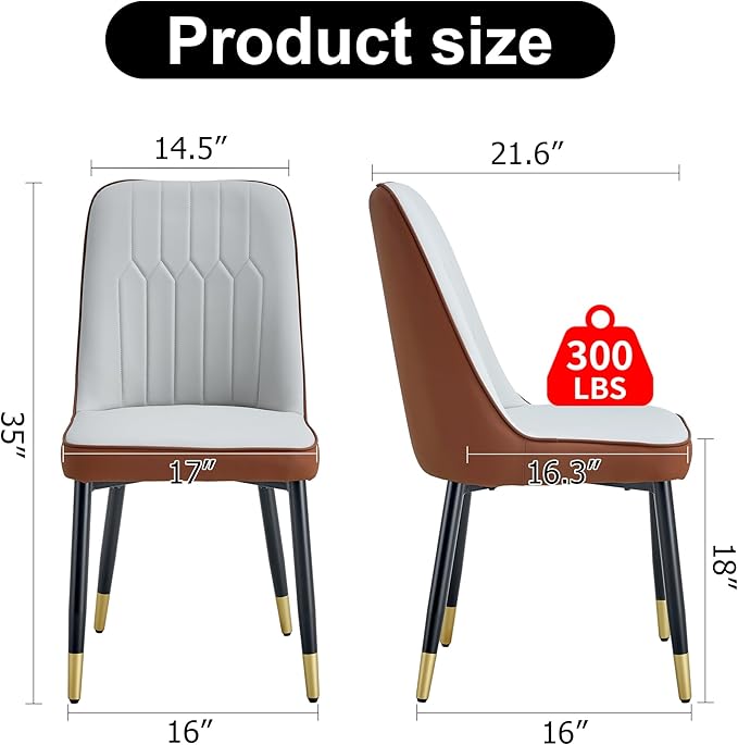 Dining Chairs Set of 6，Modern Dining Chairs, Equipped with PU Leather Backrest Cushions and Black Metal Legs, Suitable for Restaurants, Kitchens, and Dining Room Chairs