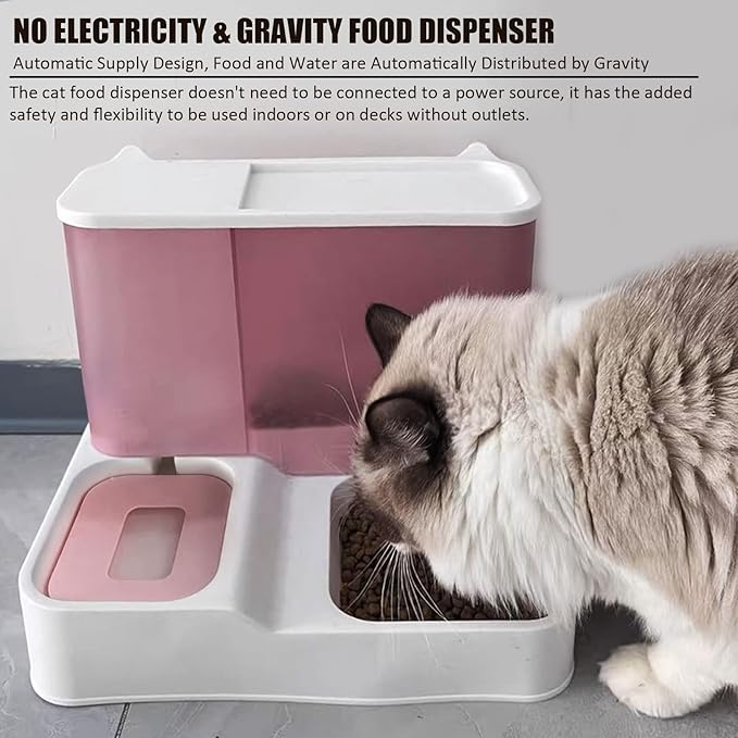 kathson All-in-One Automatic Cat Feeder and Water Dispenser Set Gravity Cat Food and Water Bowl Set Automatic Pet Feeder and Water Dispenser for Small Dogs Puppy Cats Pets(Pink)