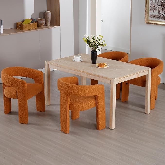 Modern Sherpa Dining Chairs Set of 4, Upholstered Barrel Chairs with Arms Comfy Accent Side Chairs for Living Room/Dining Room/Reception, Terra Cotta