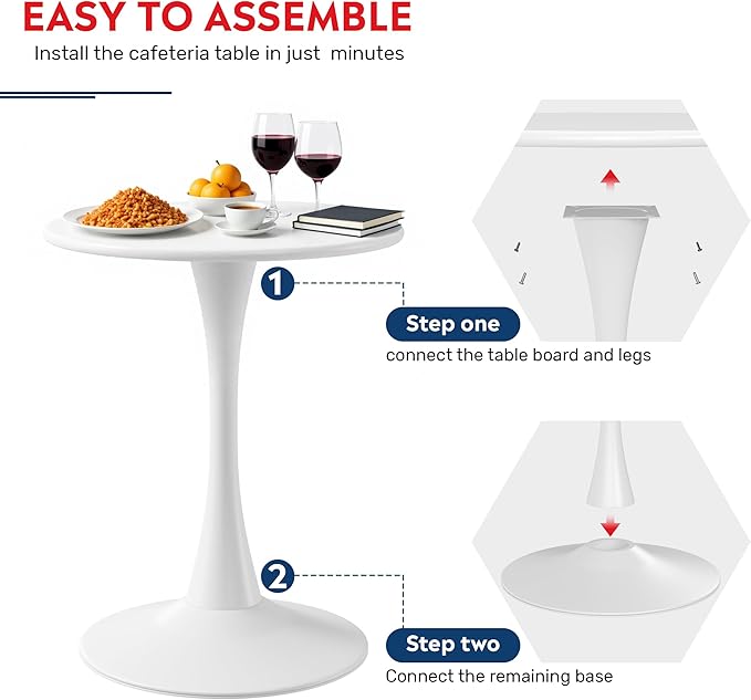 Costaelm Small Dining Table, Round PP Outdoor Table, Weather Resistant Balcony Table for Outside Poolside Deck Lawn Garden Backyard, White