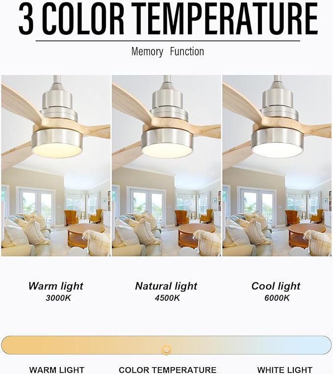 Sofucor Ceiling Fan with Lights, 52 Inch Low Profile Flush Mount Mordern Wood Ceiling Fan with Remote for Indoor Farmhouse Bedroom Living Room Outdoor Patio Porch, Reversible DC Motor, Noiseless