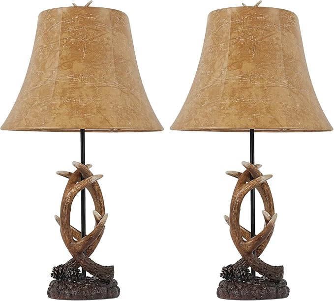 Rustic Western Antler Lamp Set of 2-22.9" Farmhouse Table Lamp with 2 USB Ports, Rustic Nightstand Lamp for Home Room Decor Living Room Bedroom