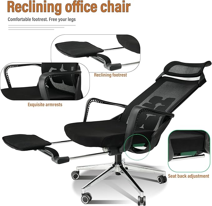 Ergonomic Office Chair with Footrest,High Back Desk Chair with Vertically Adjustable Headrest and Waist Support,3 Gear Tilting Backrest,400lbs Weight Capacity Metal Base with Swivel Wheels