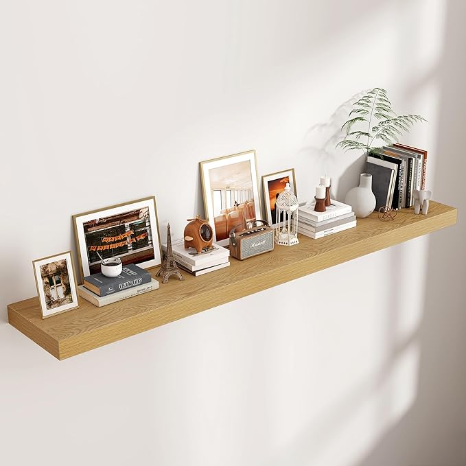 Floating Shelves for Wall, 72 Inch Wide x 12 Inch Deep Floating Shelves, Long Wood Floating Wall Shelf Shelves for Living Room Bathroom Bedroom Kitchen Home - (Oak, 72" W x 12" D x 2" H)