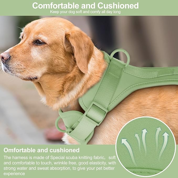 Wisedog No Pull Lightweight Dog Vest Harness with Soft and Comfortable Cushion, Breathable Mesh, for Small Medium Large Dogs Walking (M(Neck: 11.81"-18.11";Chest: 18.11"-27.95"), Sage Green)