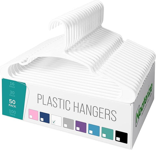 NEATERIZE Clothes Hangers 50 Pack White - Plastic Hangers - Ganchos Colgar Ropa