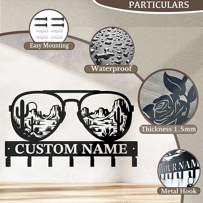 Custom Western Cowboy Metal Iron Key Hooks,Personalized Name & Text Engraving,Decor Wall Keys Holder for Home Entryway (Style D)