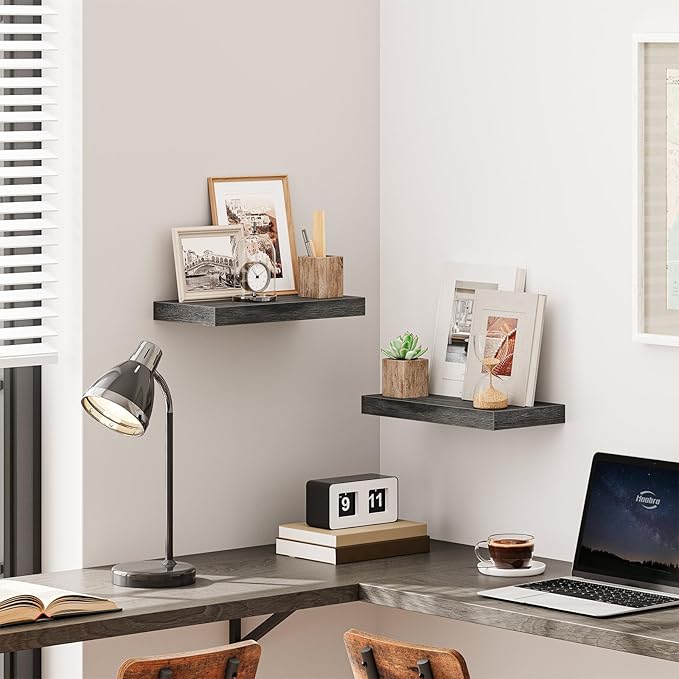 HOOBRO Floating Shelves for Wall, Wall Mounted Shelf Set of 2, 15.7" Hanging Shelf with Invisible Brackets, for Wall in Bathroom, Bedroom, Toilet, Kitchen, Living Room, Office, Charcoal Gray BC40BJ01