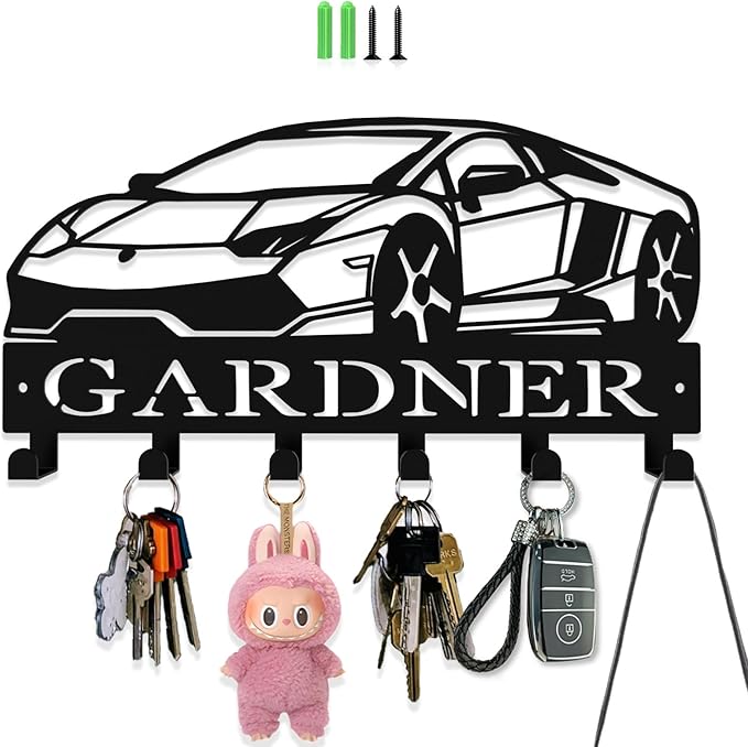 Personalized Key Hooks for Wall,Custom Name Black Car Key Holder Wall Mounted,Fashion Coat Rack,Metal Key Hanger with Hooks,Key Rack Organizer for Entryway,Hallway,Doorway